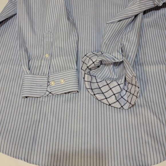 EGARA Shirt Mens XXL 2XL Blue White Striped Button Up Dress Shirt Cotton - Picture 13 of 15